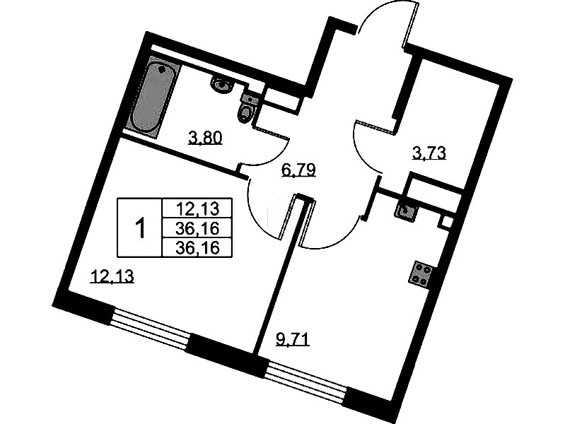 1-комнатная квартира 36.16 м², 2/11 эт., ЖК «Квартал Лаголово»